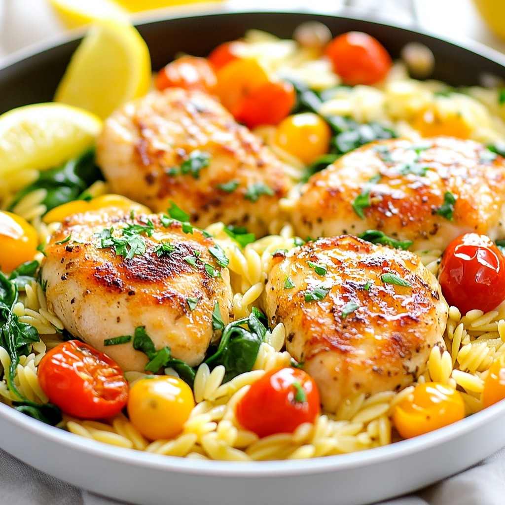 Zitronen-Knoblauch-Hühnchen Orzo-Pfanne Rezept