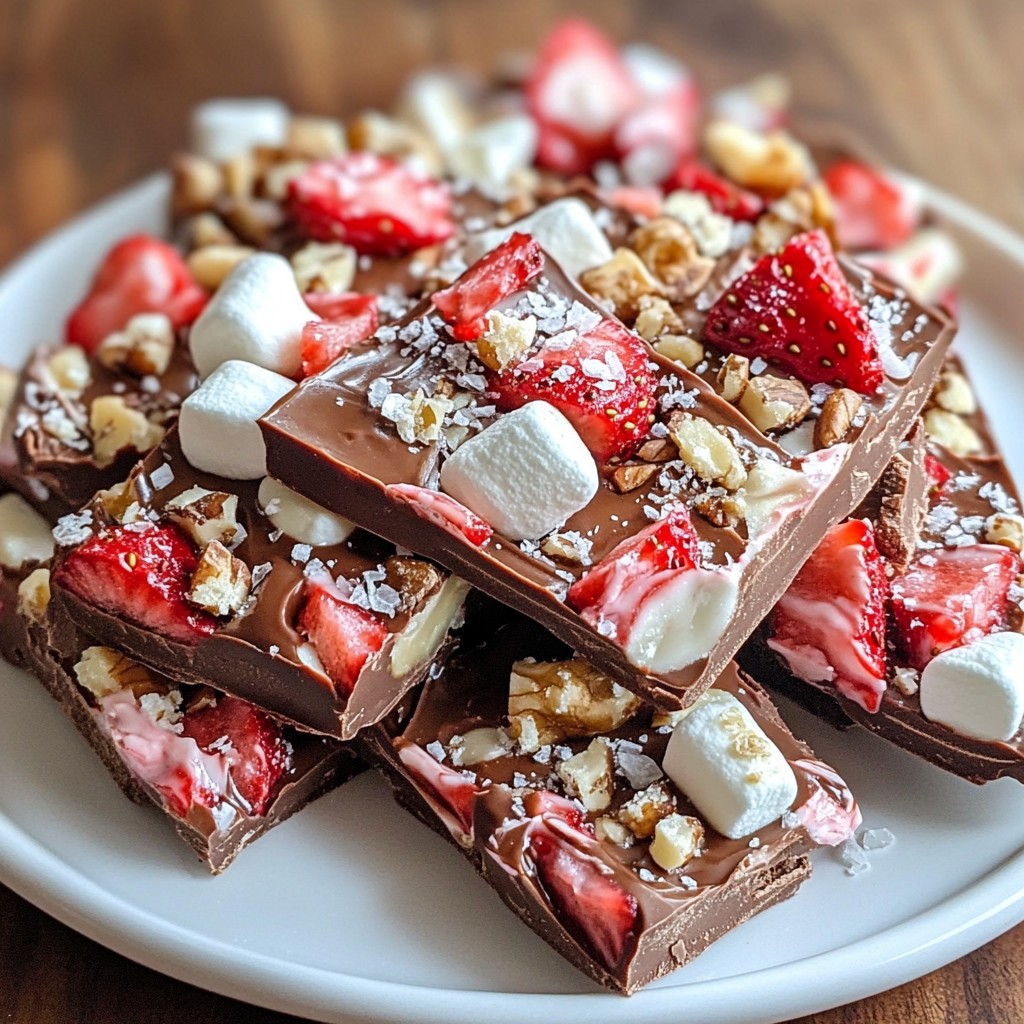 Schokoladenüberzogene Erdbeer-Bark lecker und handlich