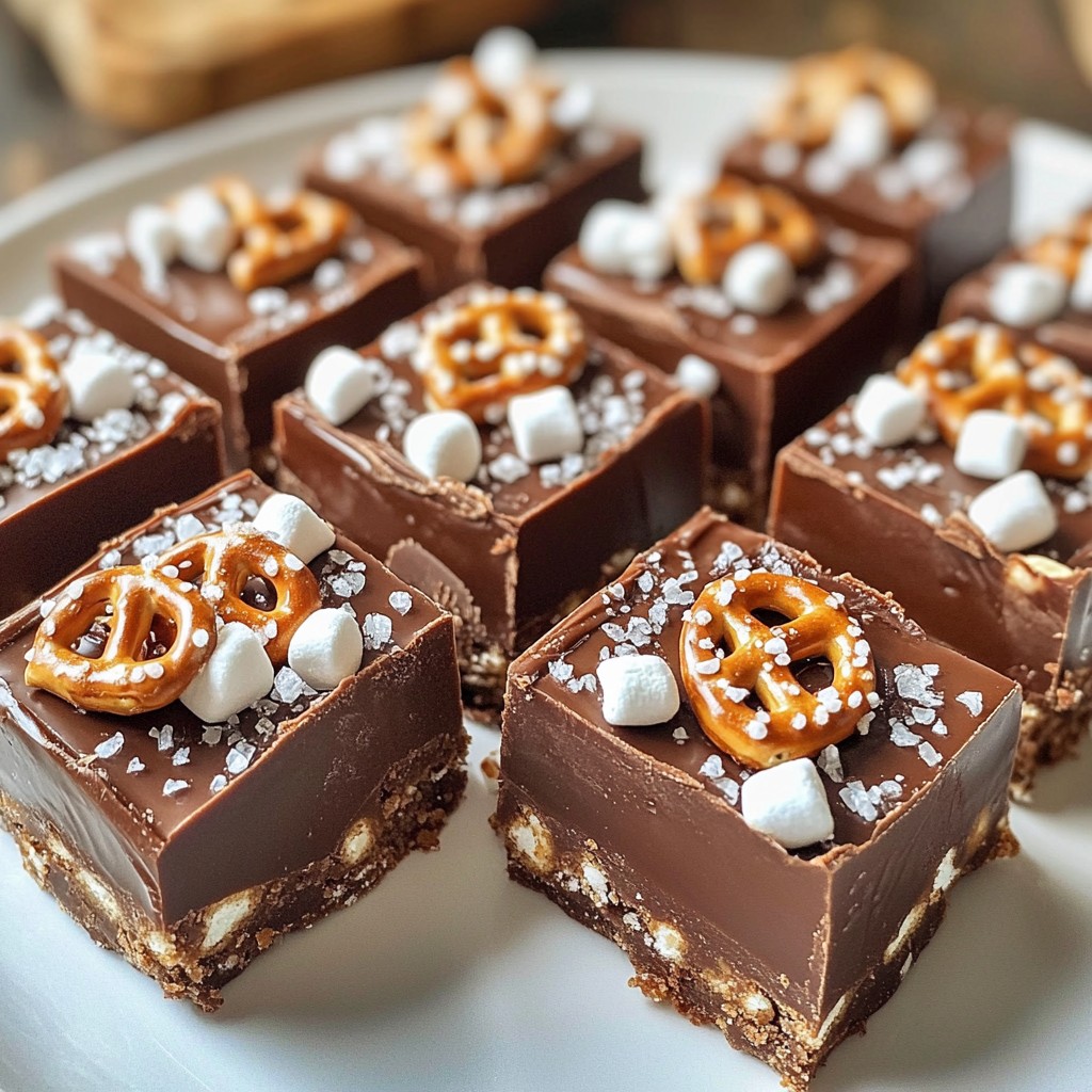 Schokoladenüberzogene Brezel-Fudge Süß und Einfach